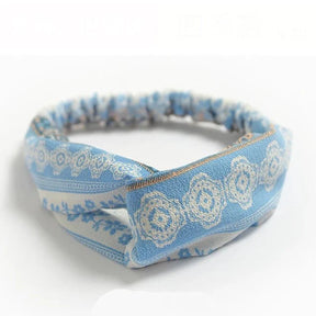Headband : Hoofdband Lichtblauw - Bohemian Print Vintage Bandana - Katoen in Lichtblauw van Pantino