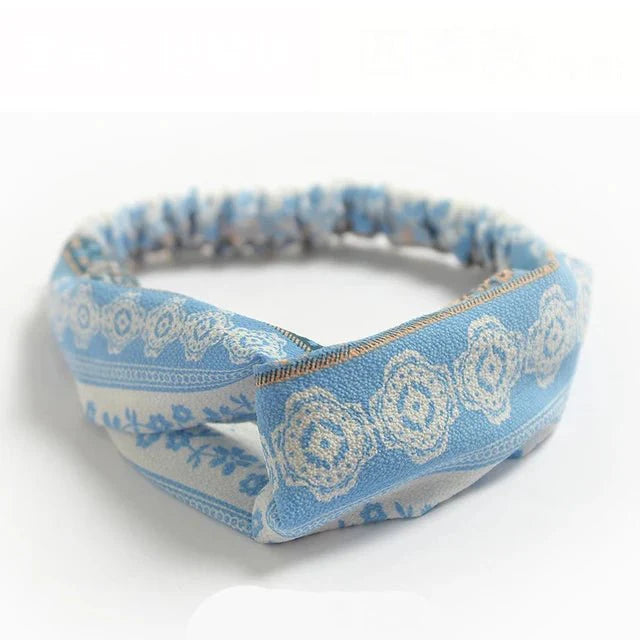 Headband : Hoofdband Lichtblauw - Bohemian Print Vintage Bandana - Katoen in Lichtblauw van Pantino
