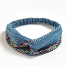 Headband : Hoofdband Lichtblauw - Bohemian Print Vintage Bandana - Katoen in Blauw van Pantino