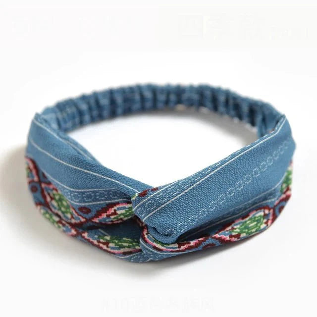 Headband : Hoofdband Lichtblauw - Bohemian Print Vintage Bandana - Katoen in Blauw van Pantino