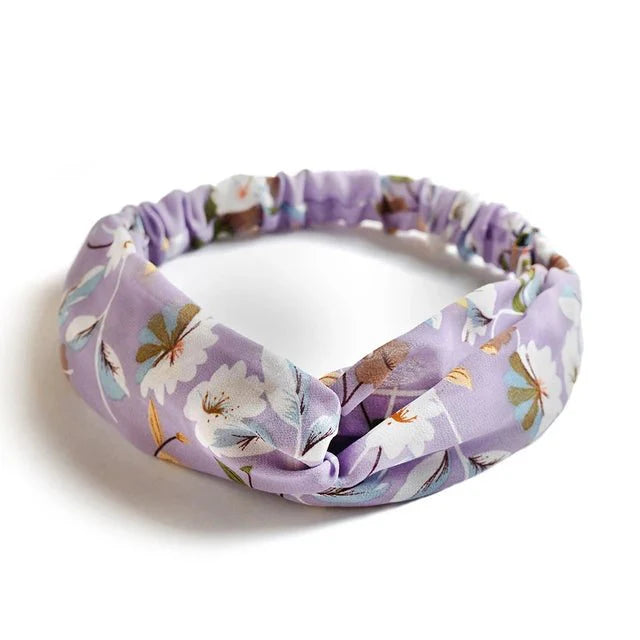 Headband : Hoofdband Lichtblauw - Bohemian Print Vintage Bandana - Katoen in Paars van Pantino