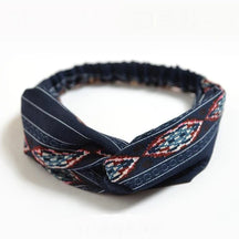 Headband : Hoofdband Lichtblauw - Bohemian Print Vintage Bandana - Katoen in Donkerblauw van Pantino