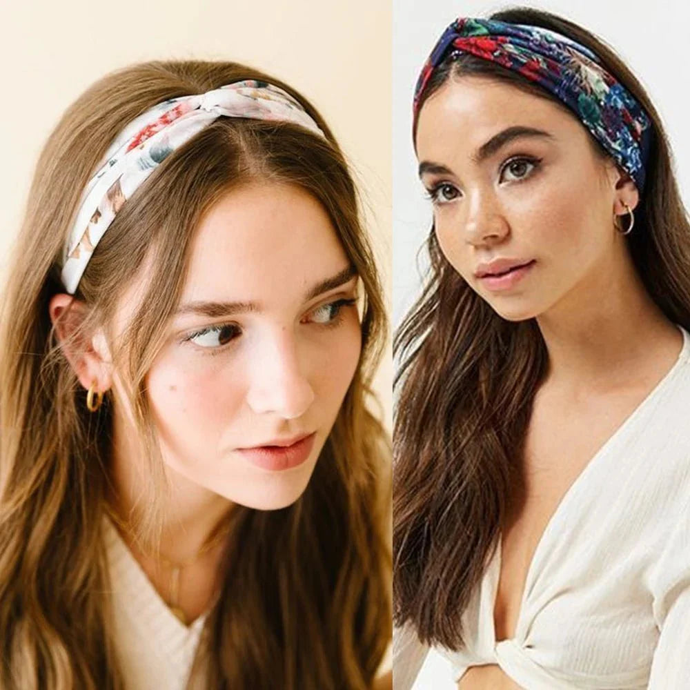 Headband : Hoofdband Lichtblauw - Bohemian Print Vintage Bandana - Katoen in van Pantino