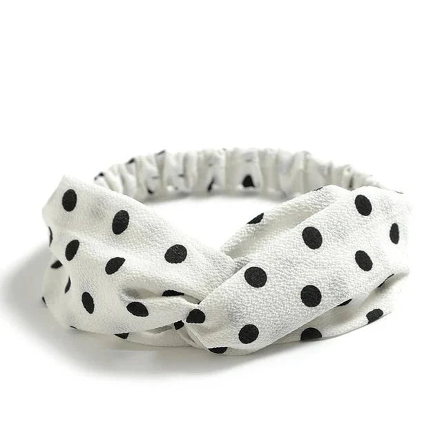 Headband : Hoofdband Lichtblauw - Bohemian Print Vintage Bandana - Katoen in Wit Stippen van Pantino