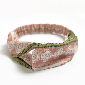 Headband : Hoofdband Lichtblauw - Bohemian Print Vintage Bandana - Katoen in Roze van Pantino