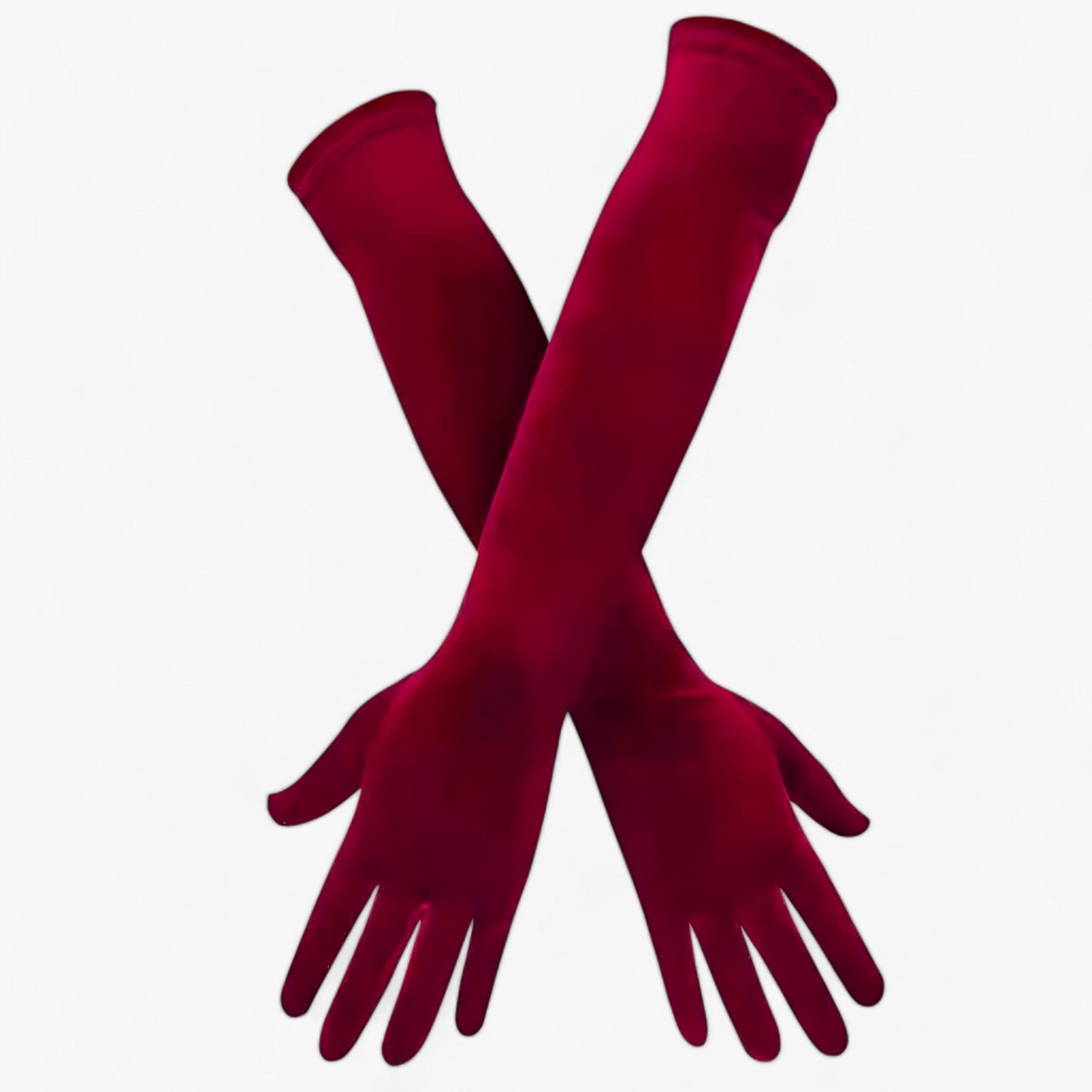 Gloves : Handschoenen Dames Rood 44cm - Velours - Elegante Retro-Stijl en Warmte in Bordeaux 44cm Eén maat van Pantino