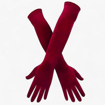 Gloves : Handschoenen Dames Rood 44cm - Velours - Elegante Retro-Stijl en Warmte in Bordeaux 44cm Eén maat van Pantino
