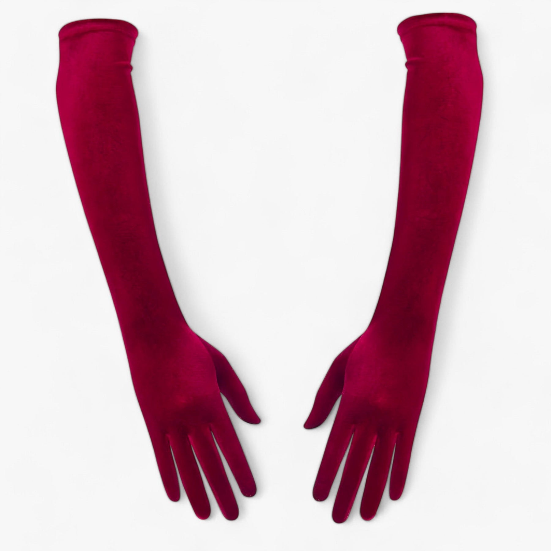 Gloves : Handschoenen Dames Rood 44cm - Velours - Elegante Retro-Stijl en Warmte in Bordeaux 53cm Eén maat van Pantino