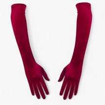 Gloves : Handschoenen Dames Rood 44cm - Velours - Elegante Retro-Stijl en Warmte in Bordeaux 53cm Eén maat van Pantino