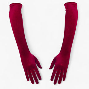 Gloves : Handschoenen Dames Rood 44cm - Velours - Elegante Retro-Stijl en Warmte in Bordeaux 53cm Eén maat van Pantino