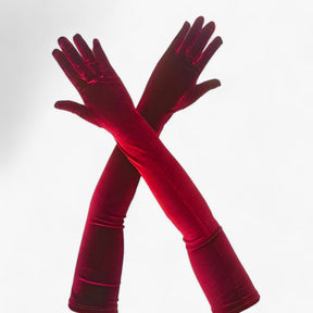 Gloves : Handschoenen Dames Rood 44cm - Velours - Elegante Retro-Stijl en Warmte in Bordeaux 65cm Eén maat van Pantino
