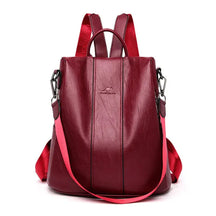 bags : Leren Rugzak Dames - Duurzaam PU-Leer Meerdere Vakken - PU-Leer in Rood van Pantino