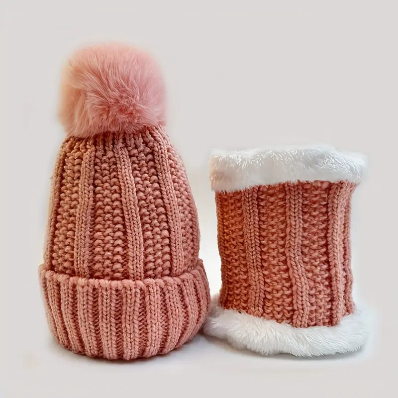 Hat and Scarf Set : Stijlvolle Muts en Sjaal Set Wol - Warm Winter Combi - Wol in Roze van Pantino