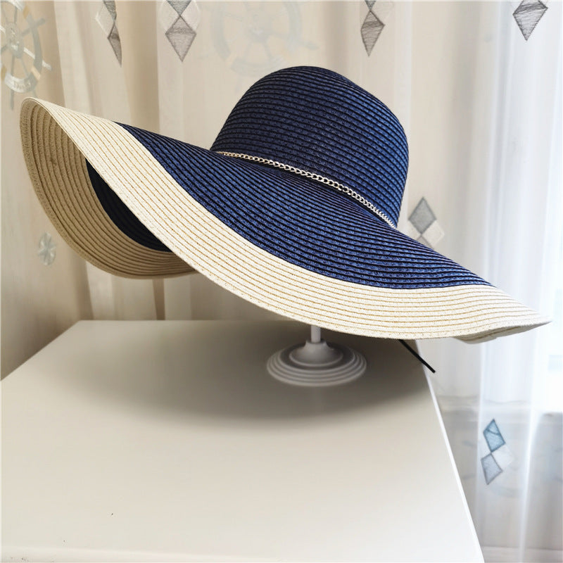 Sun Hat : Hoed Zwart - Zonnebescherming Grote Rand Strandhoed in Marine Blauw One size van Pantino