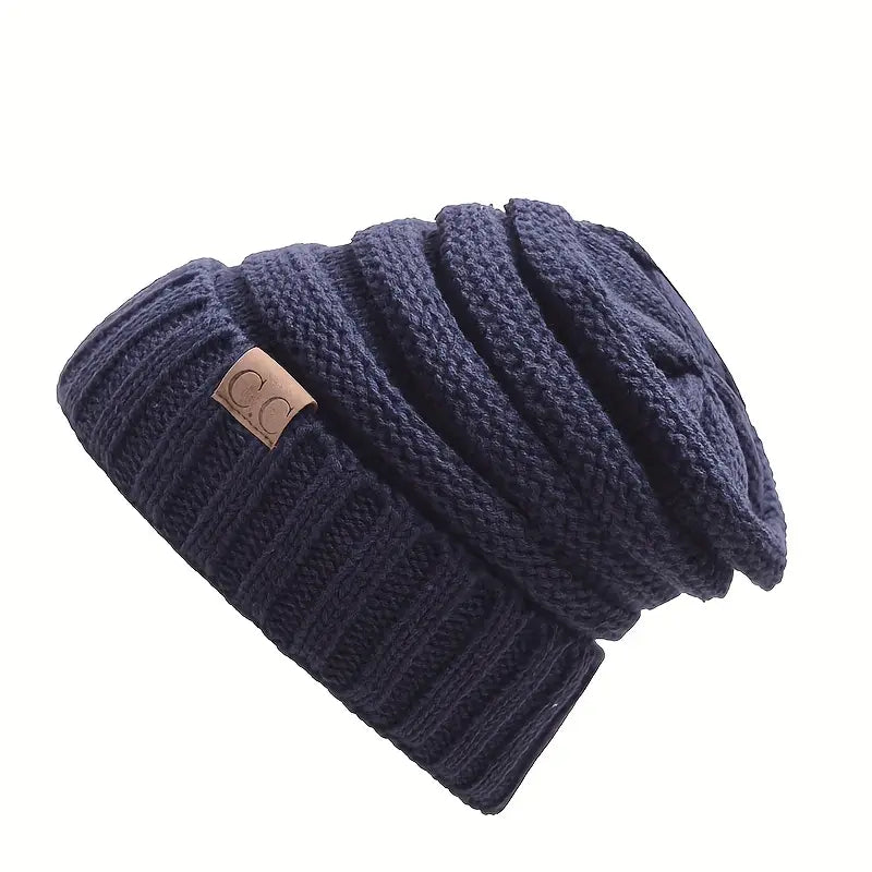 Beanie : Casual Gebreide Muts Lichtgroen - Ontspannen Winter Stijl - Acryl in Marineblauw van Pantino