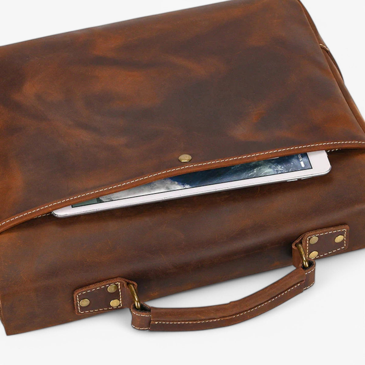 Dames leren laptoptas met schouderband