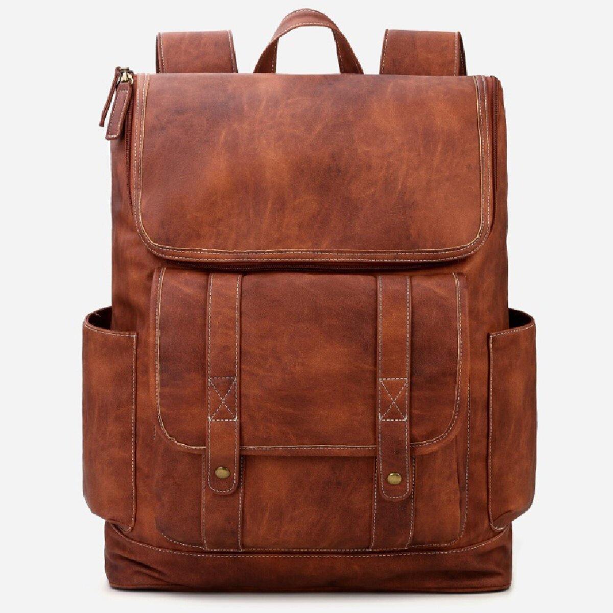 bags : Rugzak Heren Zwart - Vintage Anti-Diefstal Laptoprugzak voor , Geschikt voor 15,6 Inch in Bruin (Uitverkocht) van Pantino