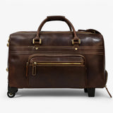 Vintage Bruine Leren Reistrolley, Handbagage Heren/Dames, Cabine/Groot
