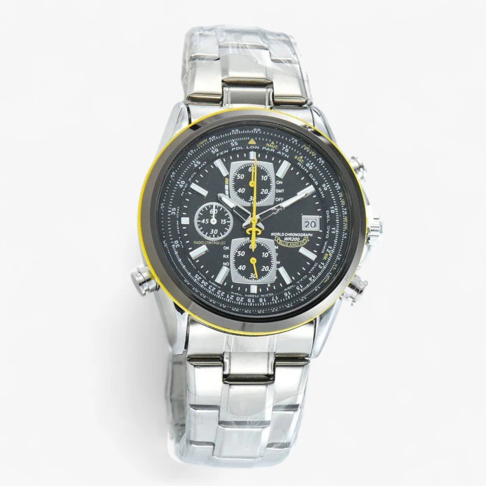 watches : Horloge Blauw (stalen Band) - AeroMaster - Stijlvol en Functioneel Pilotenhorloge in Zwart (stalen band) van Pantino