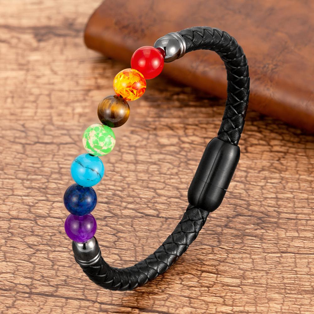 Bracelet : Chakra Armband Goud - Energie Balans Spiritueel - Kristal in Enkel Zwart van Pantino