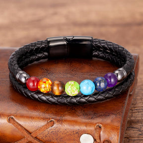 Bracelet : Chakra Armband Goud - Energie Balans Spiritueel - Kristal in Dubbel Zwart van Pantino