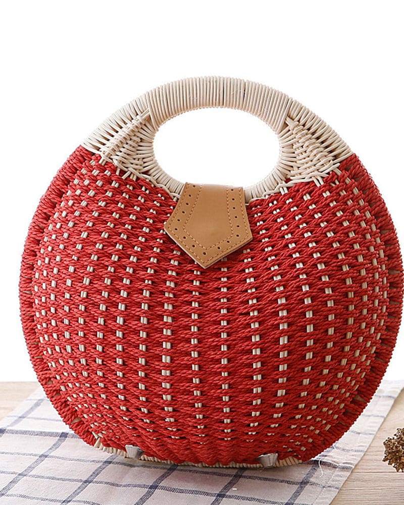 bags : Rotan Schoudertas Dames Wit - Handgeweven Bohemian Stijl in Rood van Pantino