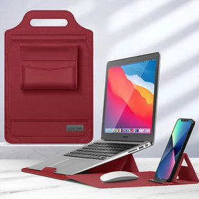 Laptop Sleeve : Laptophoes Bruin - Stijlvolle Veelzijdige Werkplek - Leer in Rood van Pantino