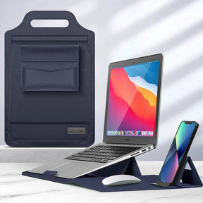Laptop Sleeve : Laptophoes Bruin - Stijlvolle Veelzijdige Werkplek - Leer in Marineblauw van Pantino
