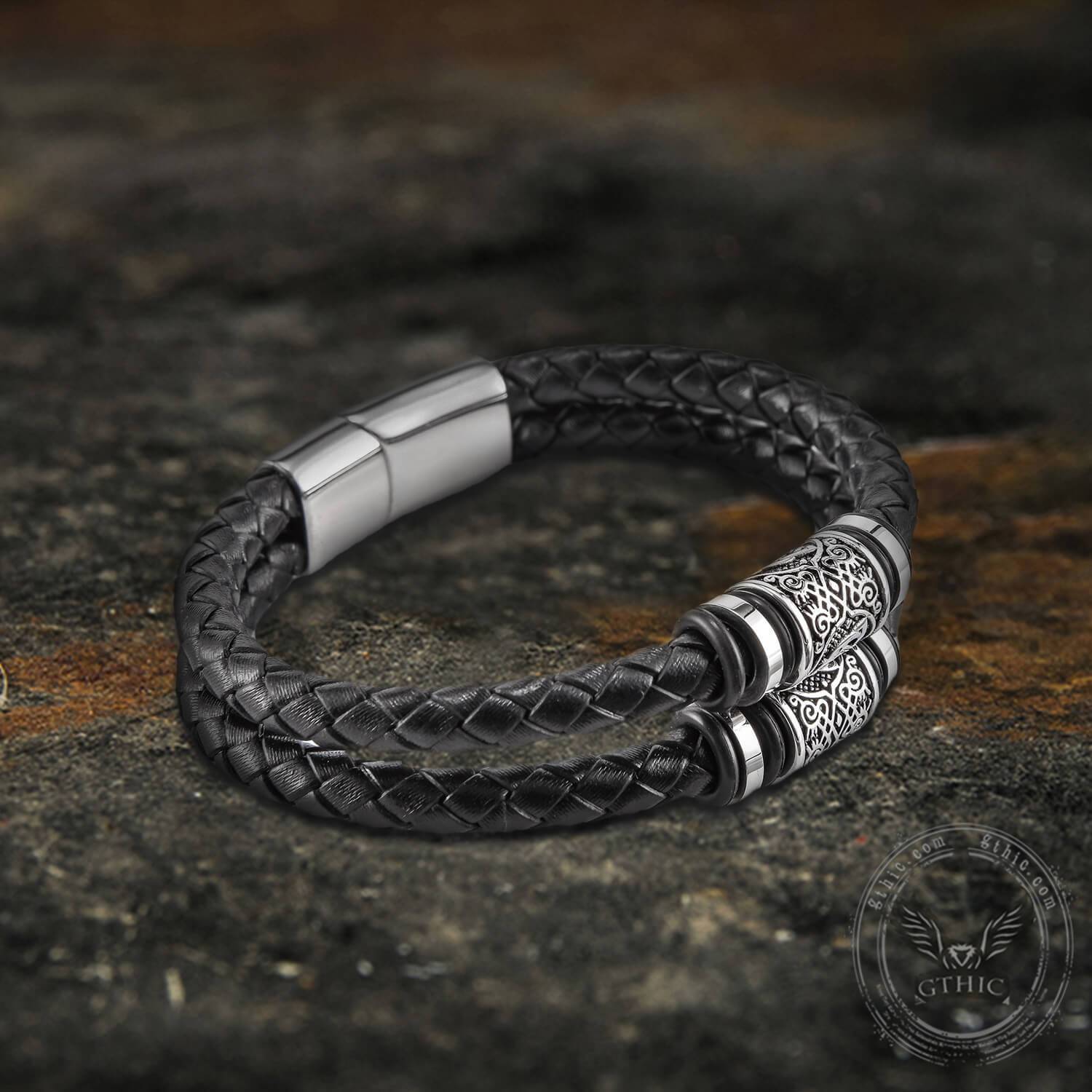 Bracelet : Classic Braided Stainless Steel Leather Bracelet in van Pantino