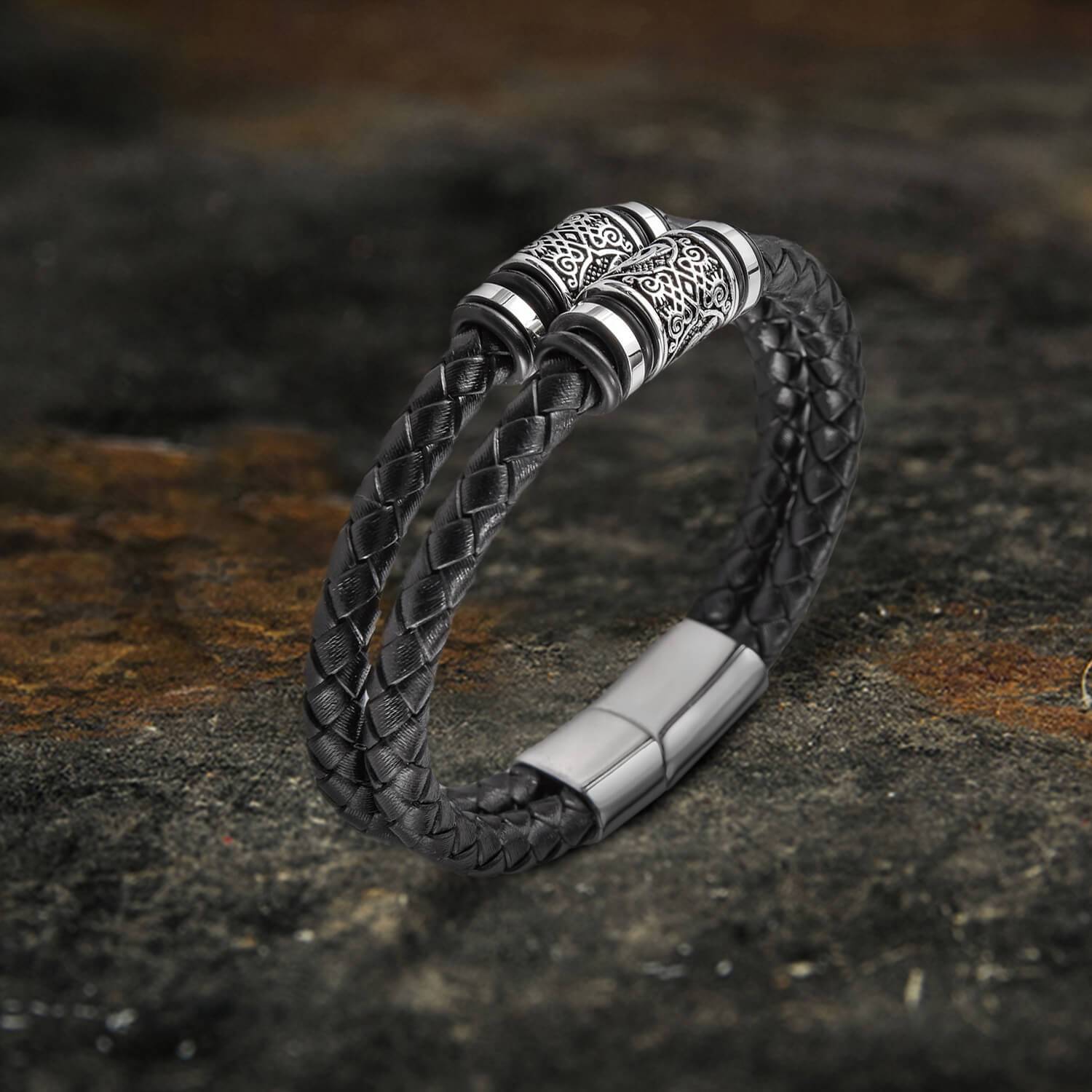 Bracelet : Classic Braided Stainless Steel Leather Bracelet in van Pantino