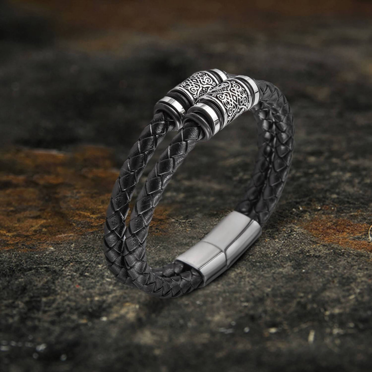 Bracelet : Classic Braided Stainless Steel Leather Bracelet in van Pantino