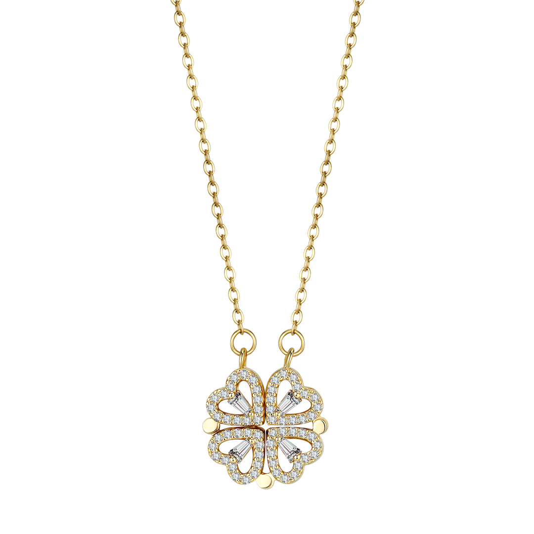Necklace : Klavertje Ketting Dames - Geluk en Bescherming Symbool - Goudkleurig Metaal in Goud (45 cm) van Pantino