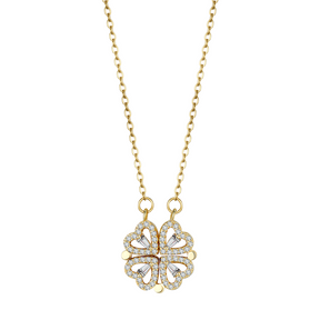 Necklace : Klavertje Ketting Dames - Geluk en Bescherming Symbool - Goudkleurig Metaal in Goud (45 cm) van Pantino