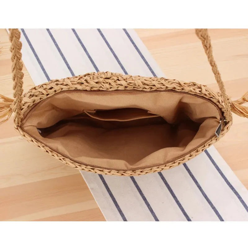 bags : Geweven Stro Clutch Dames Beige - Zomers Elegant Design - Stro in van Pantino