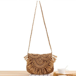 bags : Geweven Stro Clutch Dames Beige - Zomers Elegant Design - Stro in van Pantino