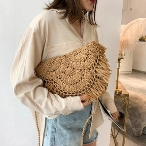 bags : Geweven Stro Clutch Dames Beige - Zomers Elegant Design - Stro in van Pantino