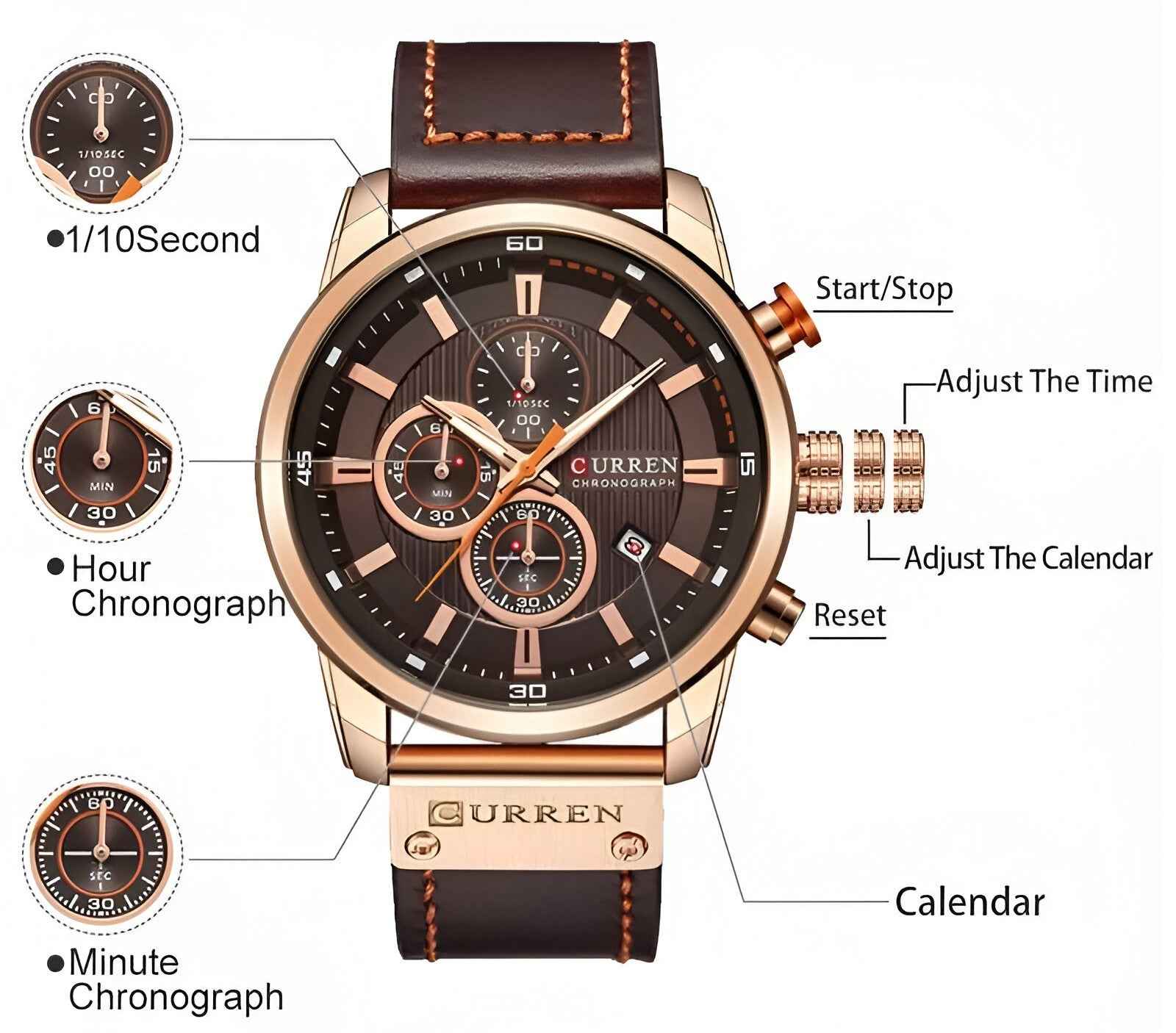 Watches : CURREN chronograaf polshorloge voor heren in van Pantino