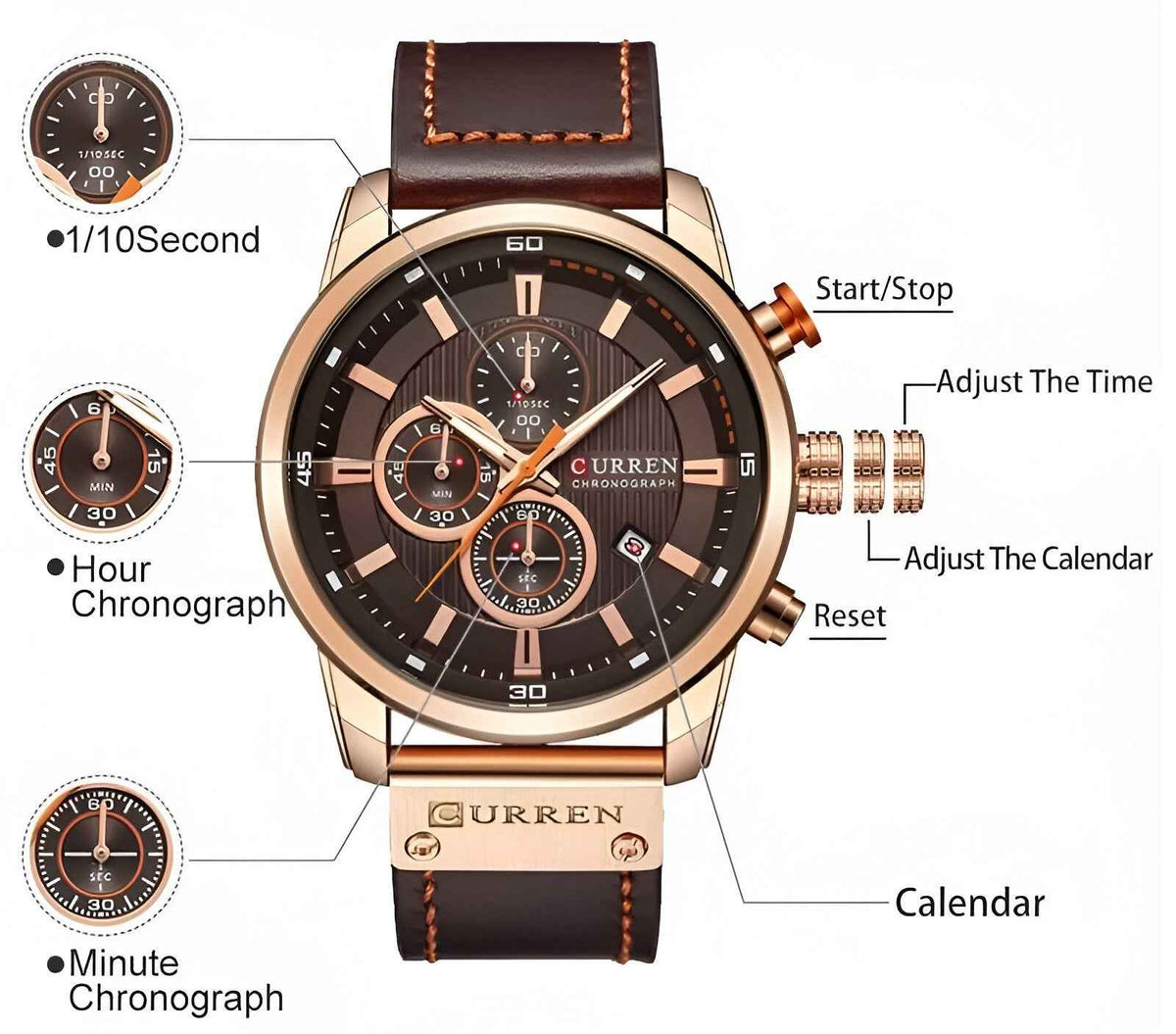 Watches : CURREN chronograaf polshorloge voor heren in van Pantino