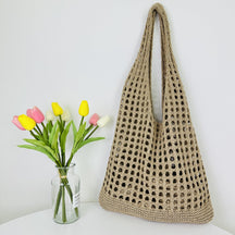 bags : Gebreide Strand Tote Bag Khaki - Ruime Holle Schoudertas voor Dames in Khaki van Pantino
