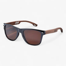 Sunglasses : Barcur, Klassieke Coole Houten Tempels Zonnebril, UV400 Gepolariseerde Zonnebril - Glanzend Zwart in Bruin van Pantino