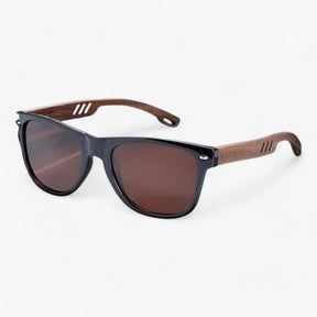 Sunglasses : Barcur, Klassieke Coole Houten Tempels Zonnebril, UV400 Gepolariseerde Zonnebril - Glanzend Zwart in Bruin van Pantino