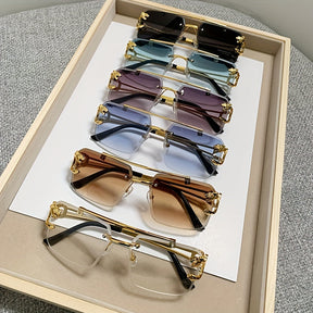 Sunglasses : Heren Randloze Vierkante Zonnebril Grijs - Stijlvol & UV400 Bescherming in van Pantino