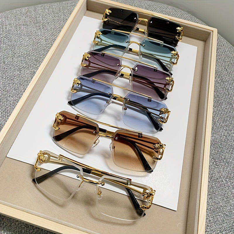 Sunglasses : Heren Randloze Vierkante Zonnebril Grijs - Stijlvol & UV400 Bescherming in van Pantino