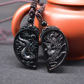 Necklace : Halsketting Zwart - Natuurlijke Obsidiaan in van Pantino
