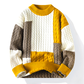 Sweater : Trui Heren Blauw - Gestreept in Geel van Pantino
