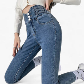 Jeans : Jeans Grijs 3 Knoppen - Skinny Koker - Slanke Stretch voor een Flatterende Pasvorm in van Pantino