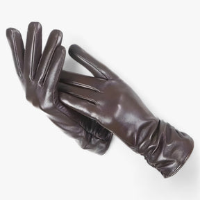 Sheepskin Gloves : Schapenvellen Handschoenen voor Vrouwen Dames - K Klasiek Stijl en Winterbescherming - Blauw Lac in Donkerbruin van Pantino