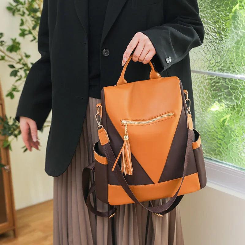 bags : Rugzak in Tweekleurige Look met Kwasthanger Dames - Oranje met Bruin in Oranje met bruin van Pantino