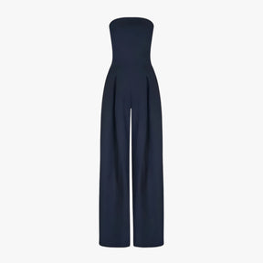One-Pieces : Elegante Zwarte Strapless Dames Jumpsuit - Chic en Comfortabel voor Zomerse Ceremonie in Donkerblauw van Pantinoshop