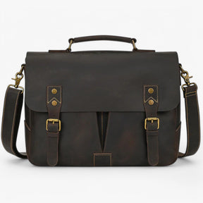 bags : Leren Laptoptas met Schouderband Leer - Donkerbruin in van Pantino